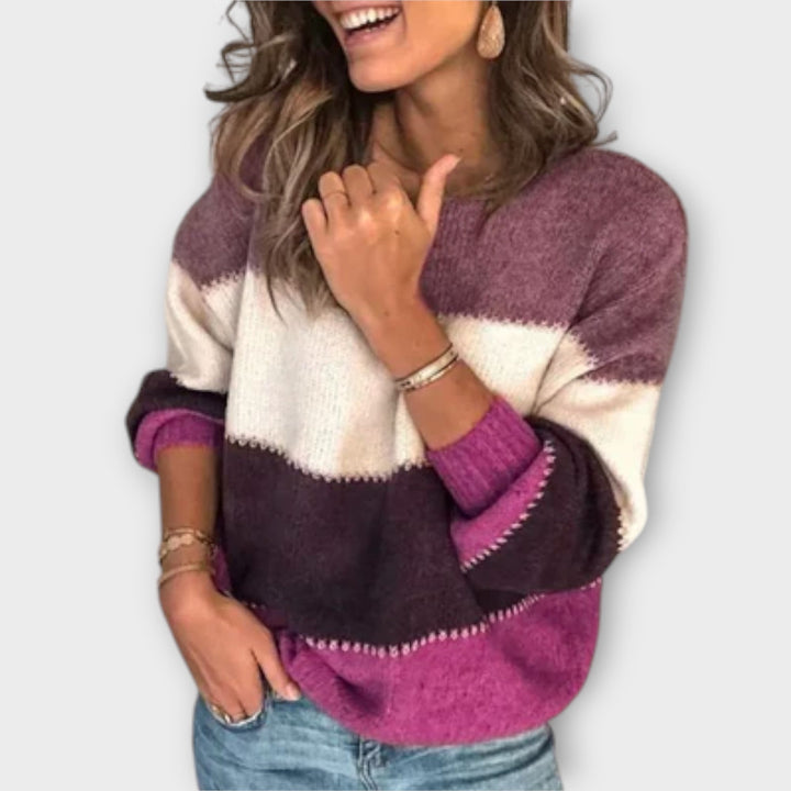 Juliette - Pull douillet couleur olive avec color-block