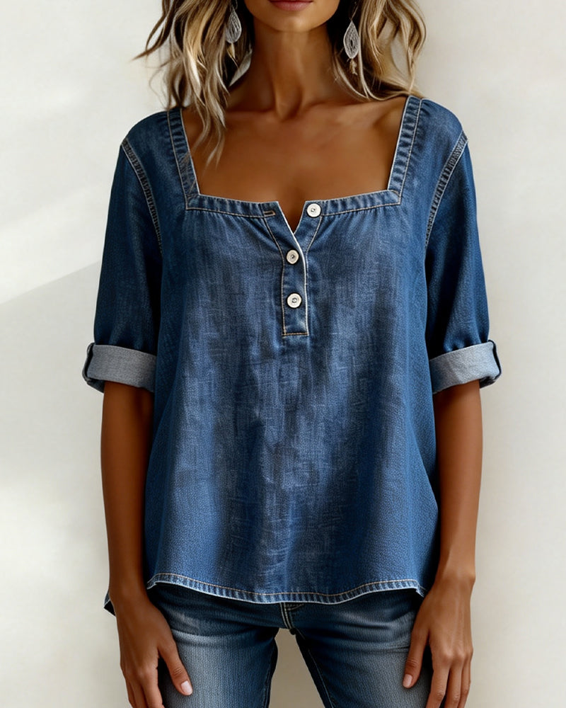 Marceline | Chemise denim col carré