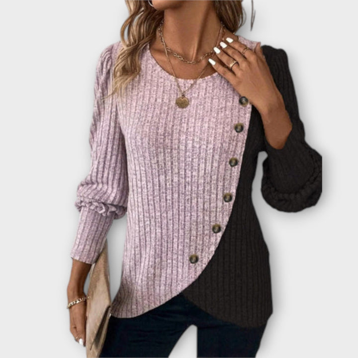 Vivienne - Pull noir et lilas avec coloris en bloc