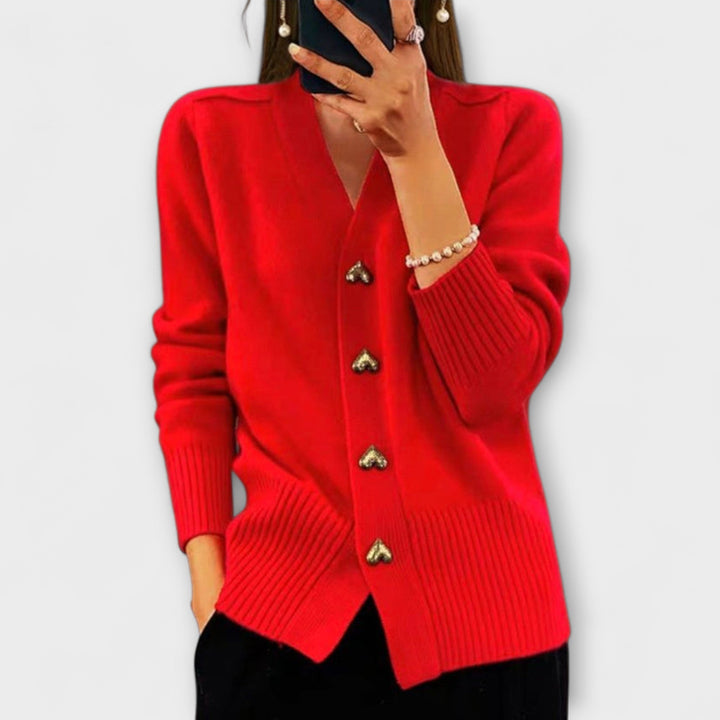 Marie - Cardigan bleu foncé avec décolleté en V au look vintage