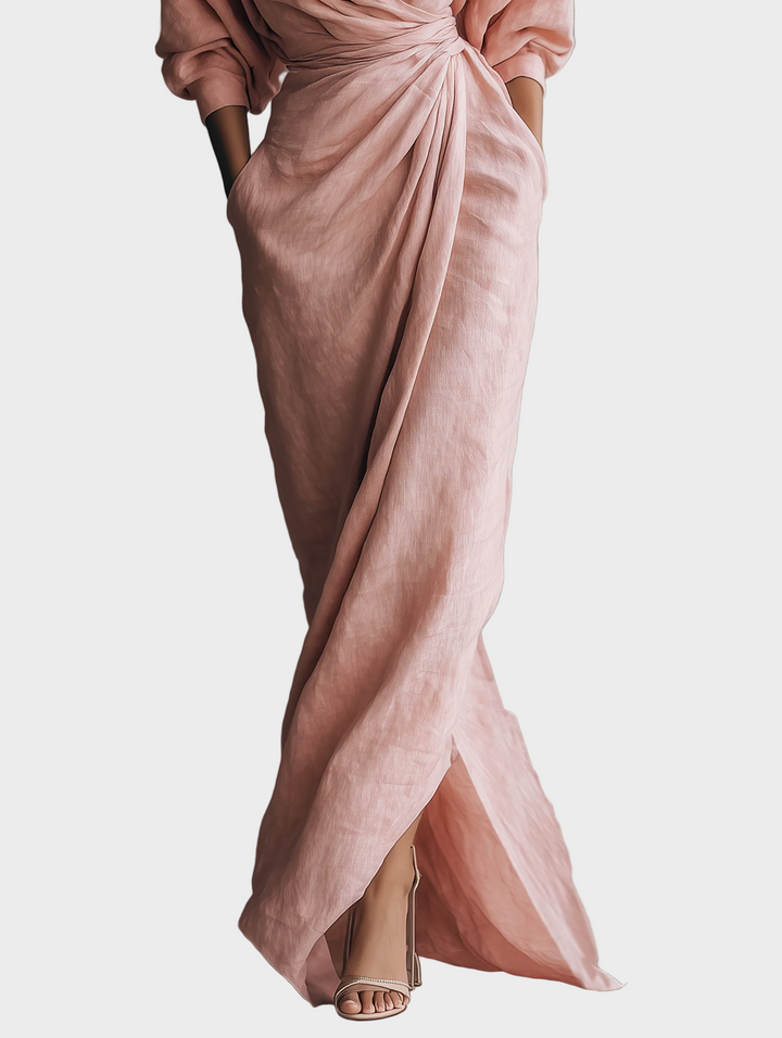 Robe Maxi en Lin avec Décolleté en V