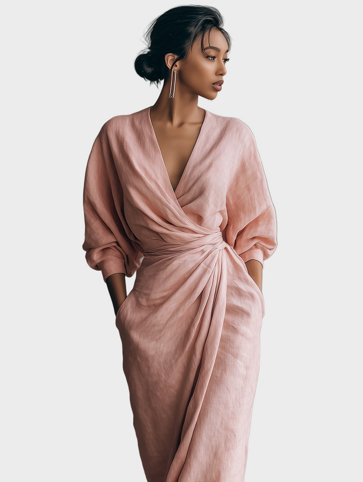 Robe Maxi en Lin avec Décolleté en V