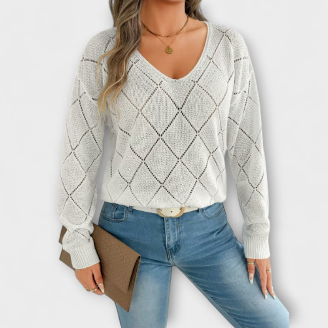 Ève - Pull décontracté noir avec motif en losanges