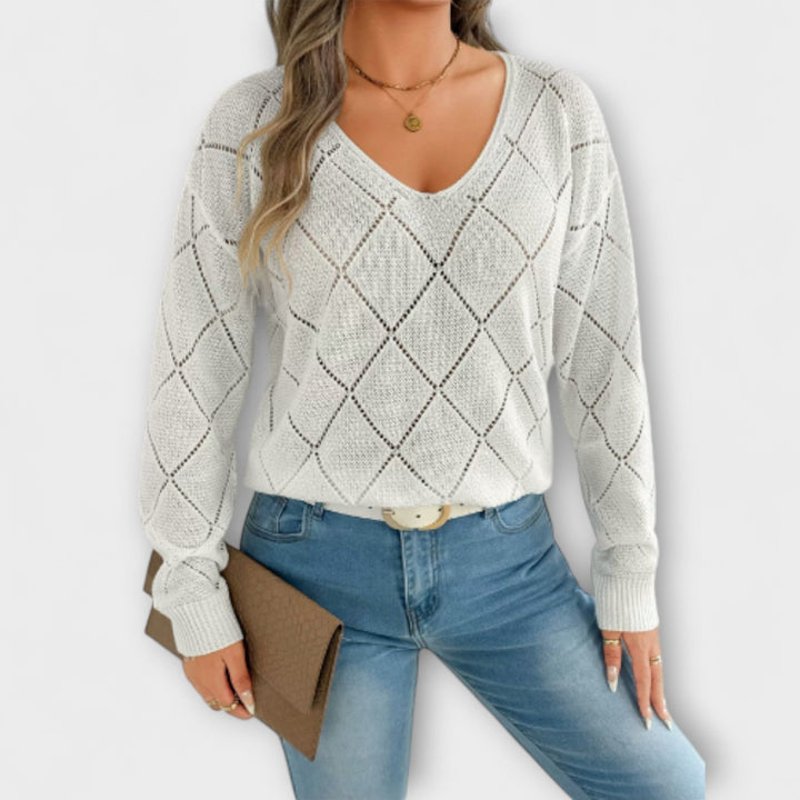 Ève - Pull décontracté noir avec motif en losanges