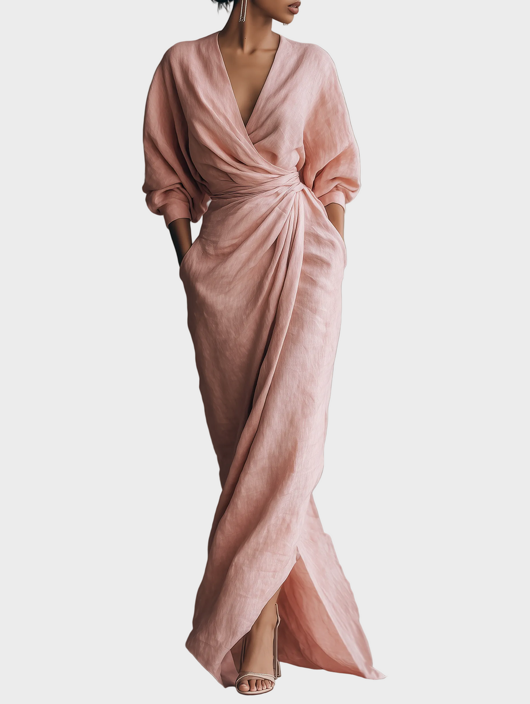 Robe Maxi en Lin avec Décolleté en V
