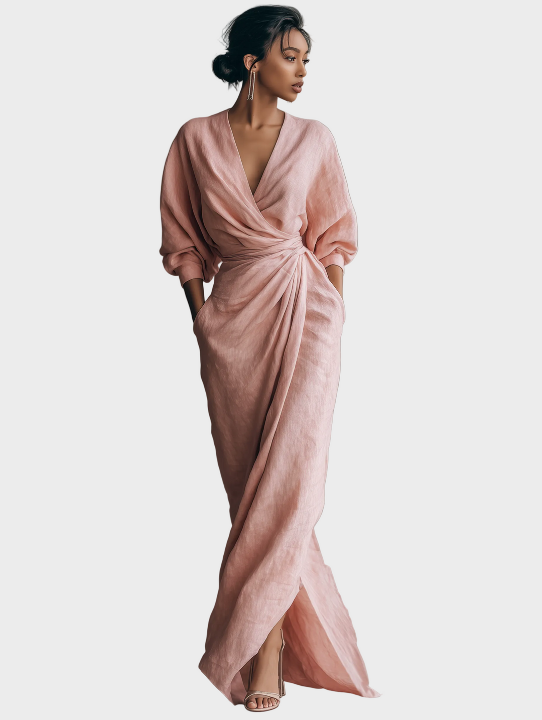 Robe Maxi en Lin avec Décolleté en V