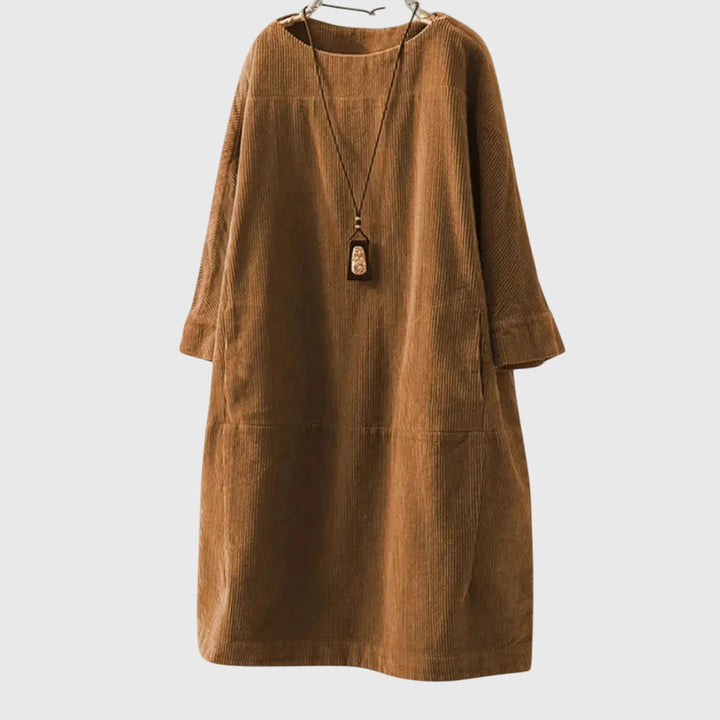 Grace | Robe Midi en Velours Côtelé Détendue