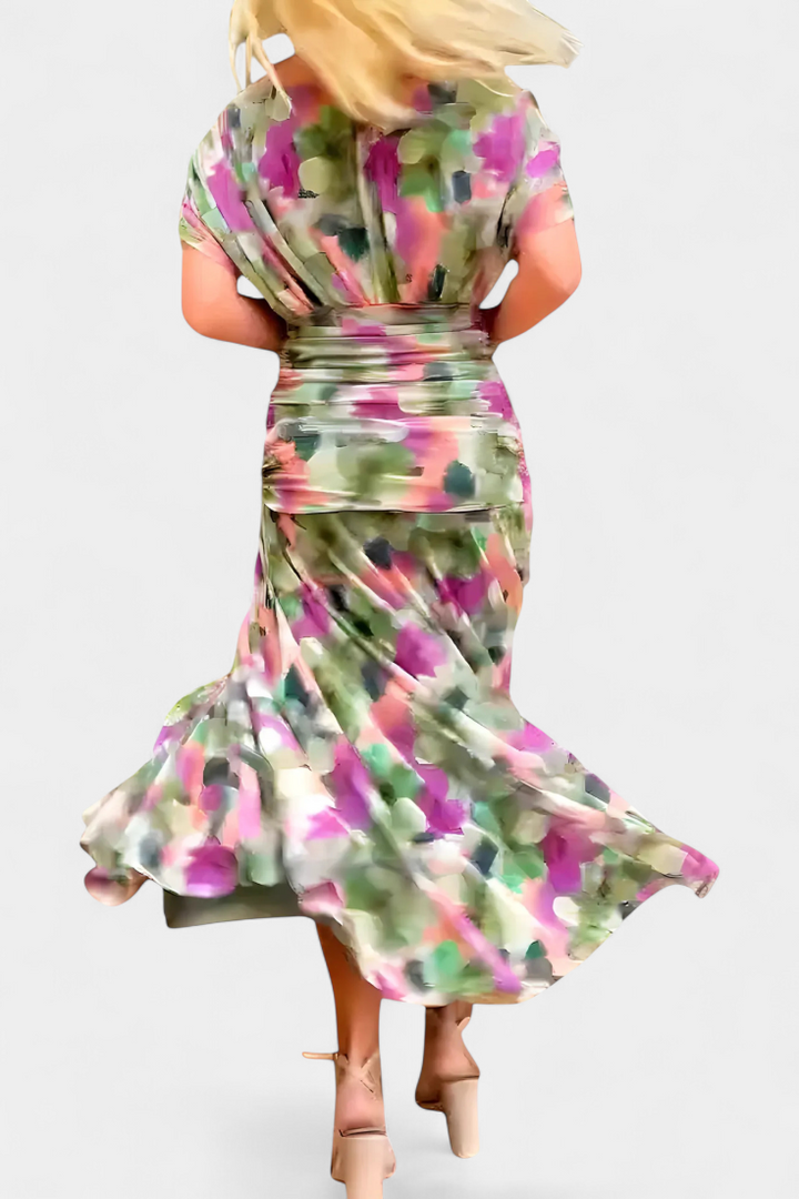 Magda - Robe longue fleurie avec décolleté en V