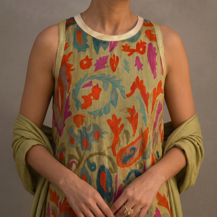 Daniela - Robe longue à motif floral avec gilet ajusté