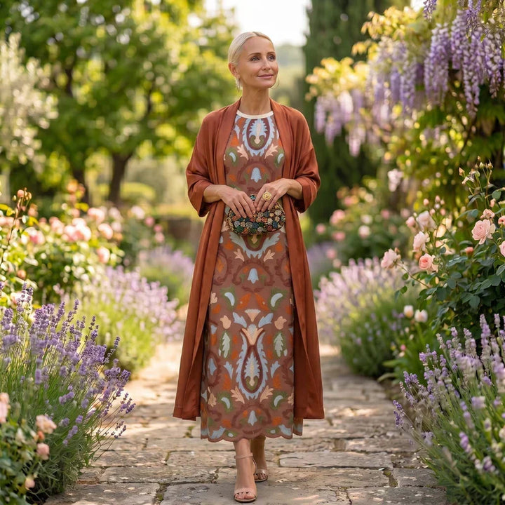 Daniela - Robe longue à motif floral avec gilet ajusté