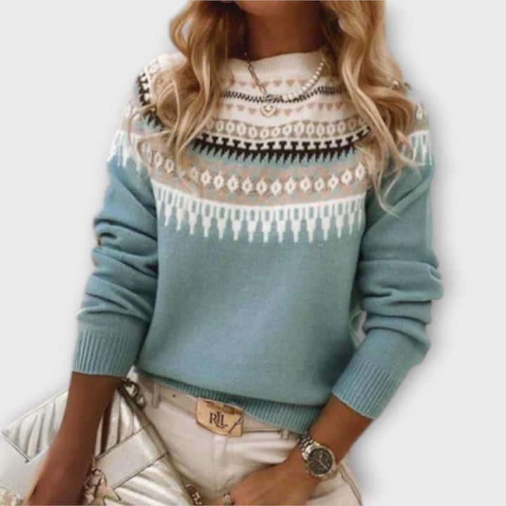 Léa - Pull quotidien gris et douillet avec motif norvégien