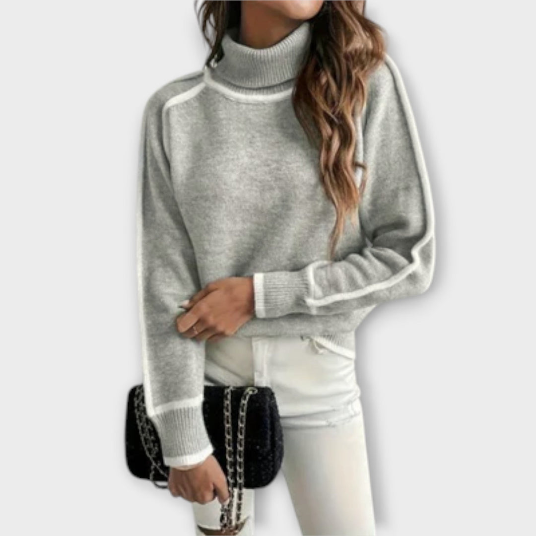 Sabrina - Pull à col roulé décontracté gris
