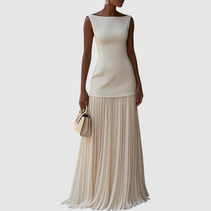 Eliška - Robe maxi sans manches avec un motif plissé