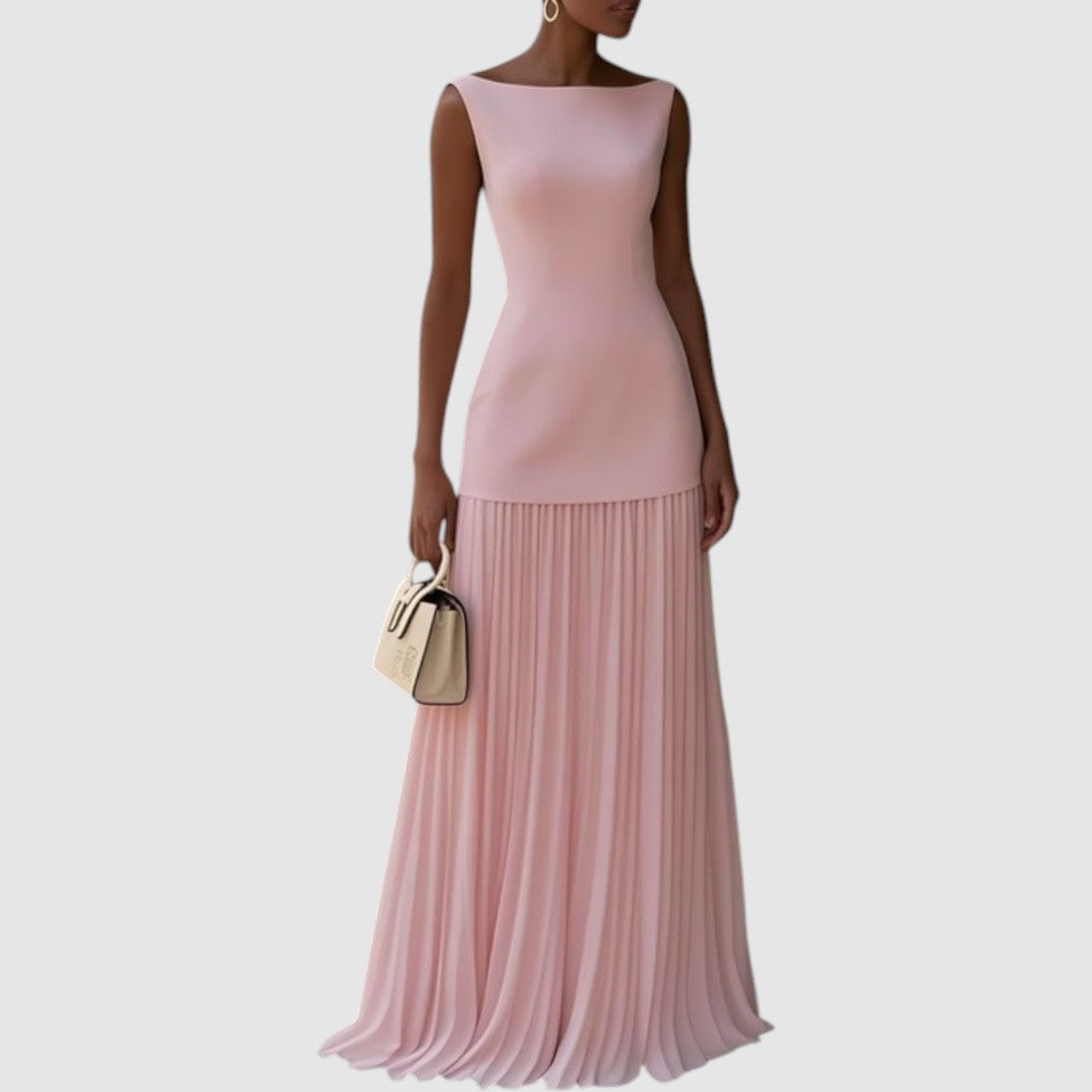 Eliška - Robe maxi sans manches avec un motif plissé