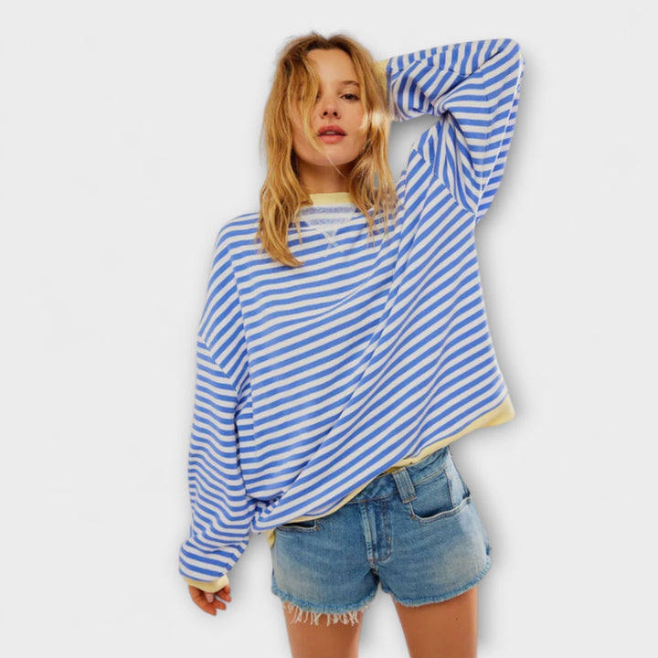 Marlène - Pull oversize rayé bleu et blanc