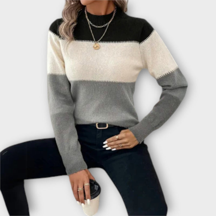 Juliette - Pull gris-noir avec bloc de couleur