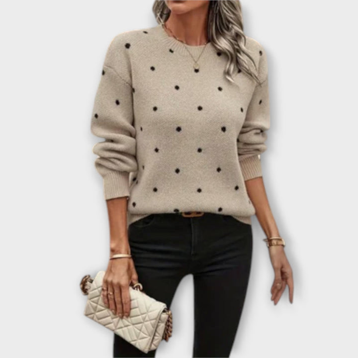 Ève - Pull beige avec motif à pois