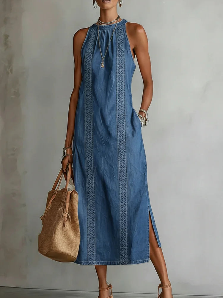 Soline | Robe en denim à dentelle rétro