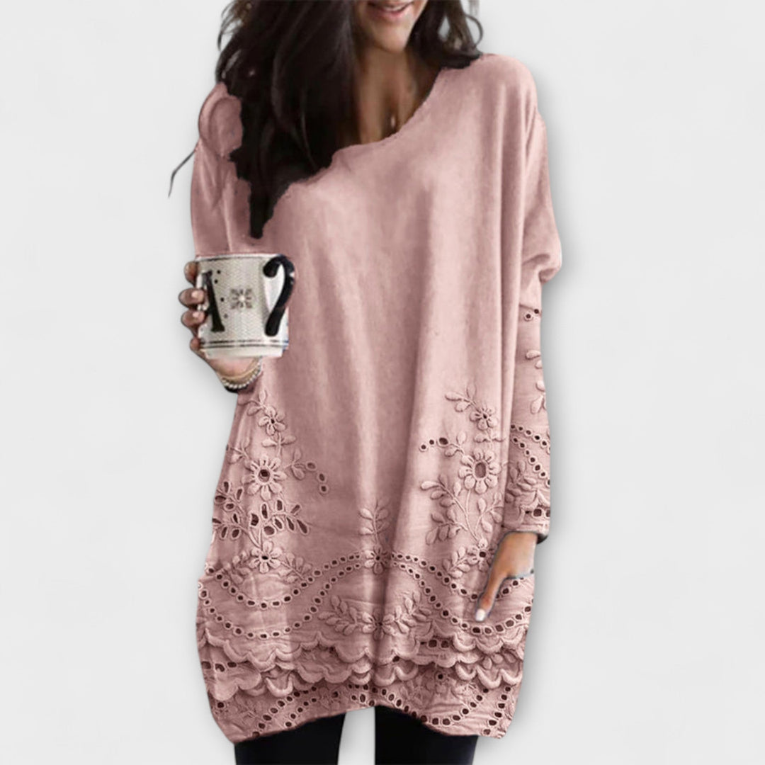 Romy - Pull blanc imprimé avec broderie