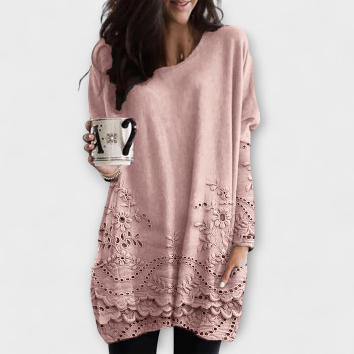 Romy - Pull blanc imprimé avec broderie