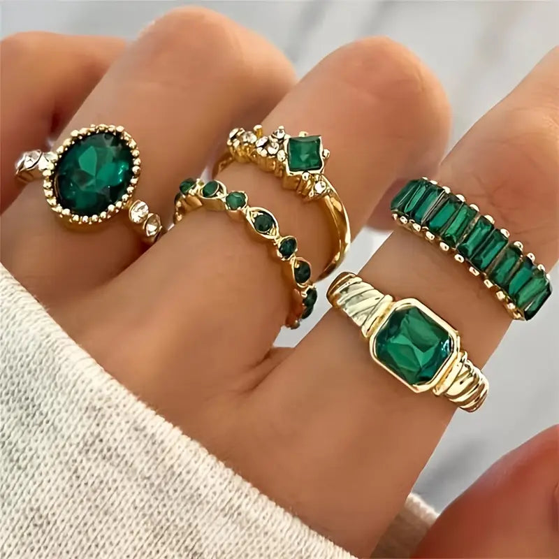 Ensemble de Bagues Émeraude Exquises Zarina | Or