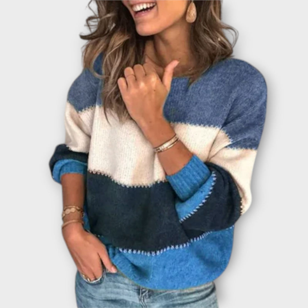 Juliette - Pull douillet couleur olive avec color-block