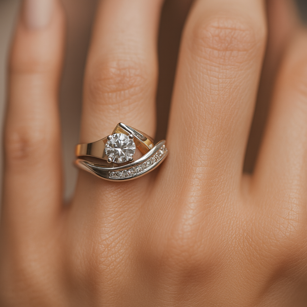 Carla – Bague vintage asymétrique en or et argent avec zircons