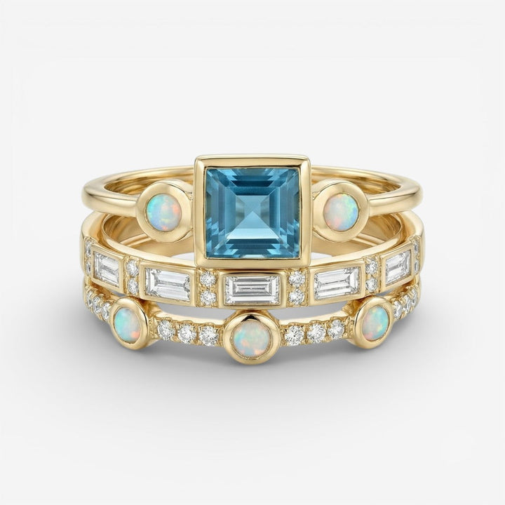 Océan - Ensemble de Bagues en Cristal Vintage Bleu