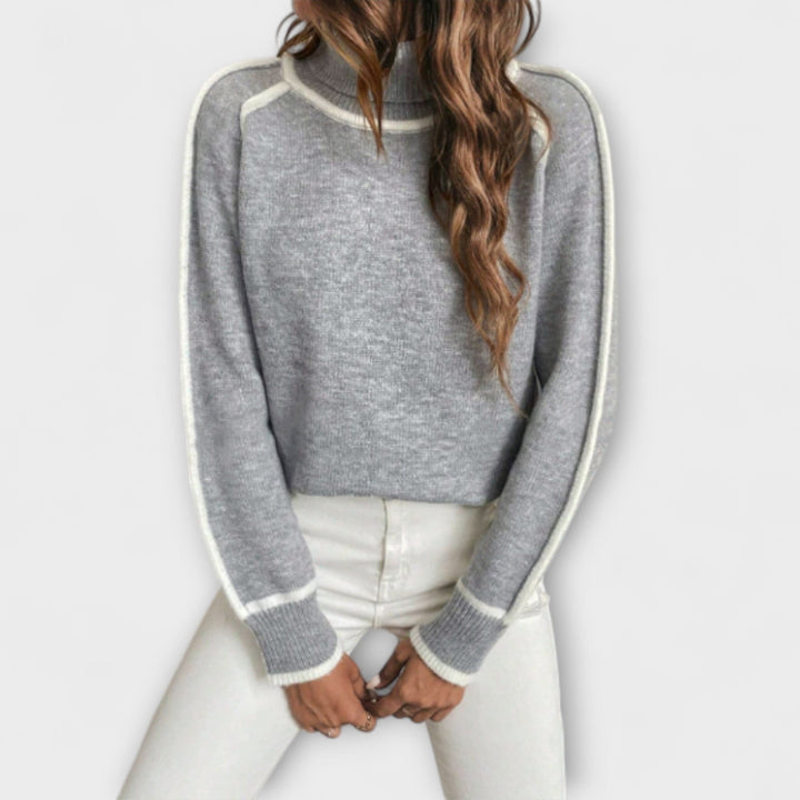 Sabrina - Pull à col roulé décontracté gris