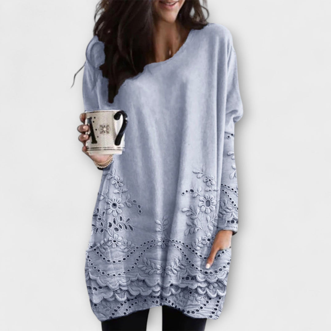Romy - Pull blanc imprimé avec broderie