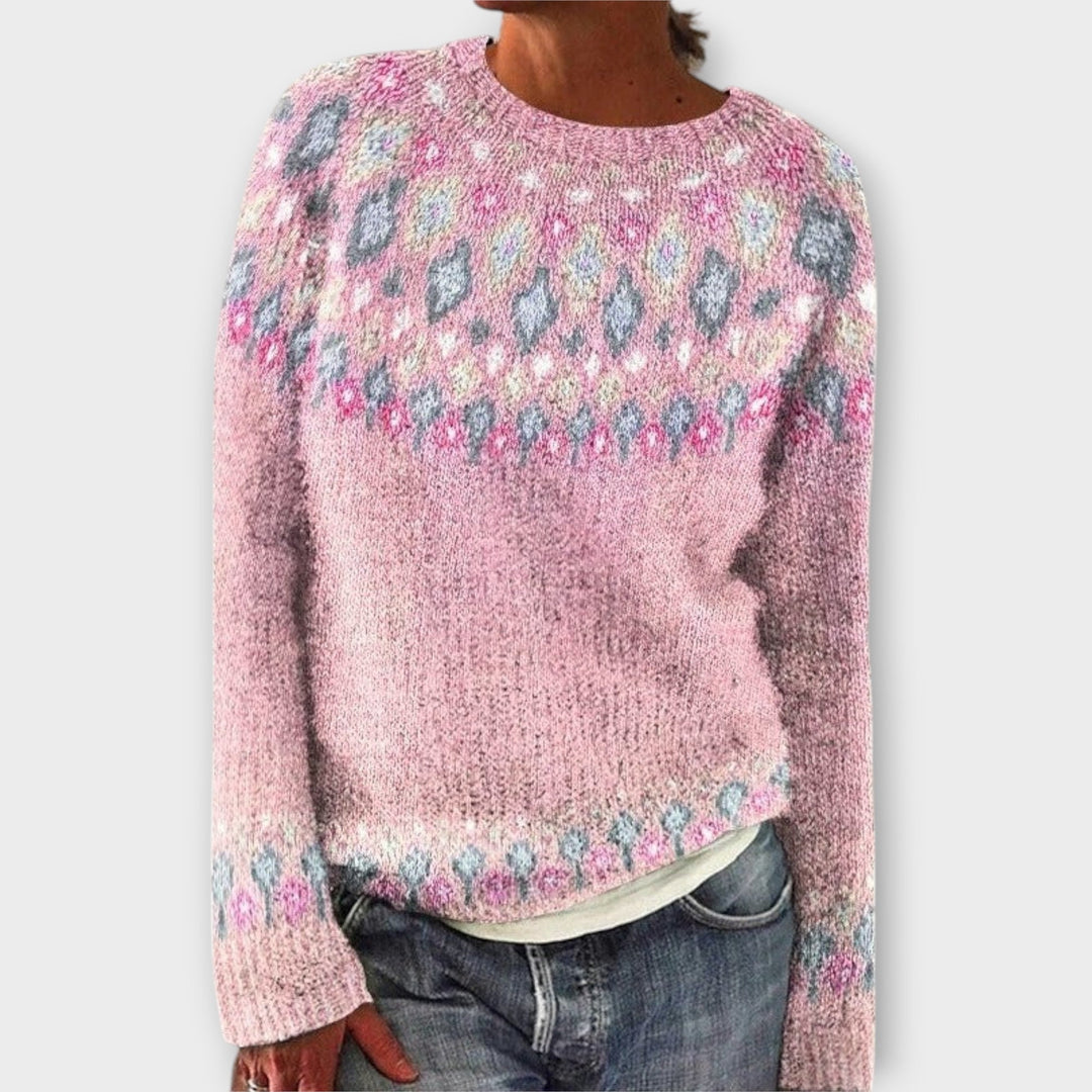 Romy - Pull en velours côtelé couleur pétrole avec motif norvégien