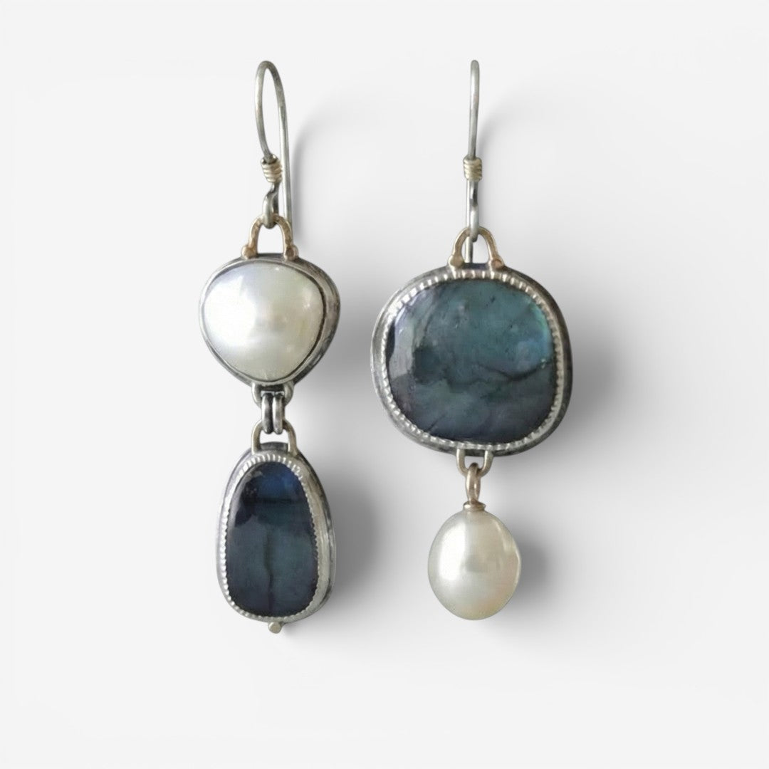 Boucles d'oreilles vintage en pierre naturelle bleue