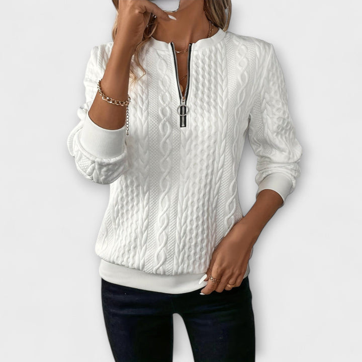 Joëlle - Pull en tricot élégant blanc avec motif en relief