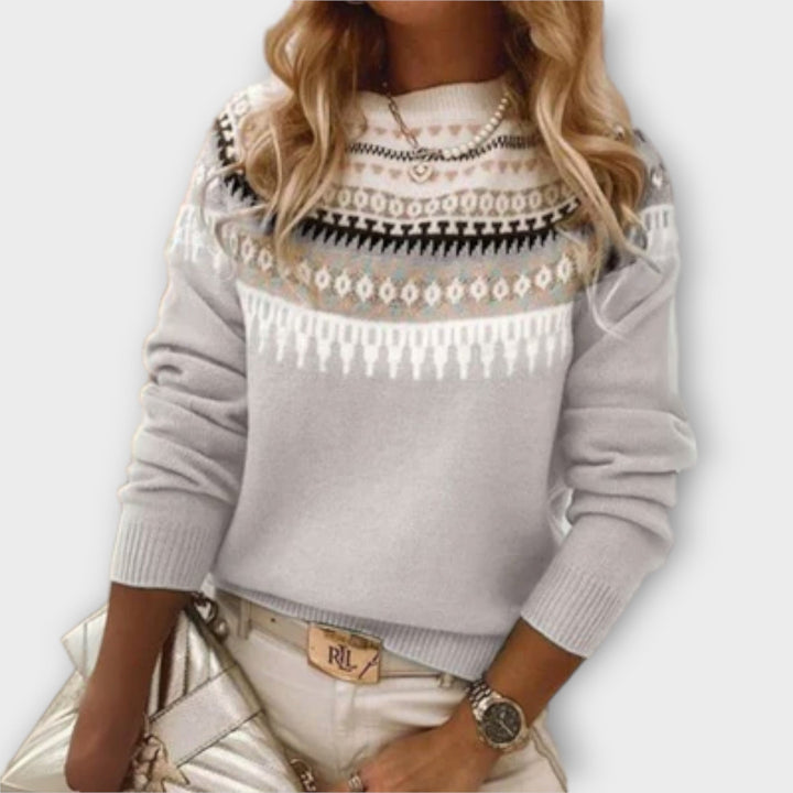 Léa - Pull quotidien gris et douillet avec motif norvégien