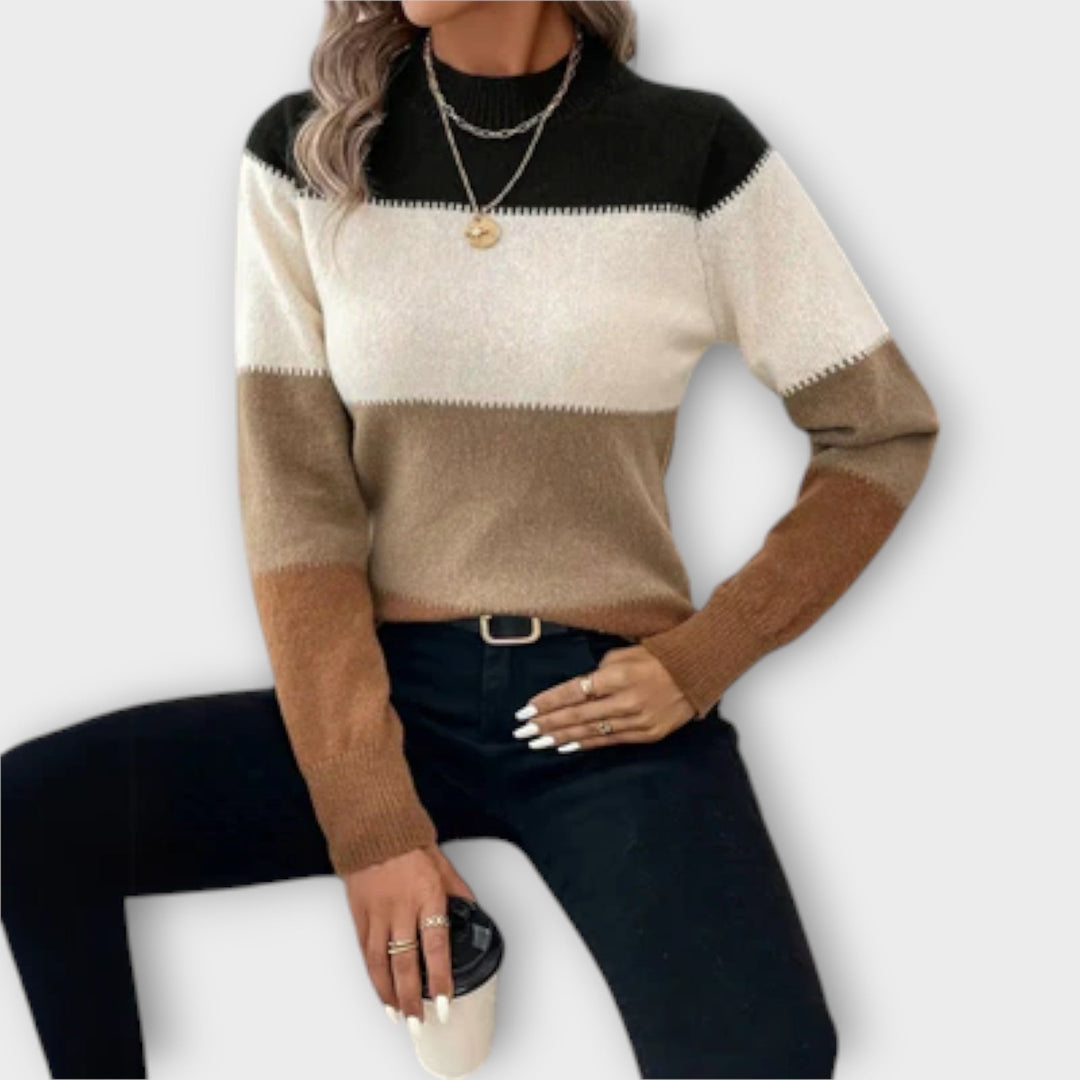 Juliette - Pull gris-noir avec bloc de couleur