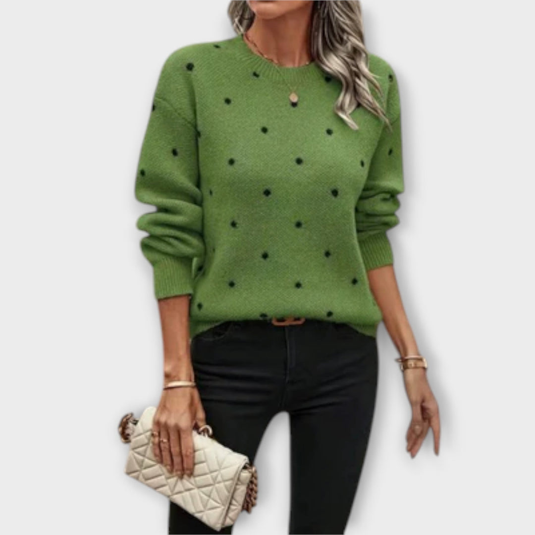 Ève - Pull beige avec motif à pois