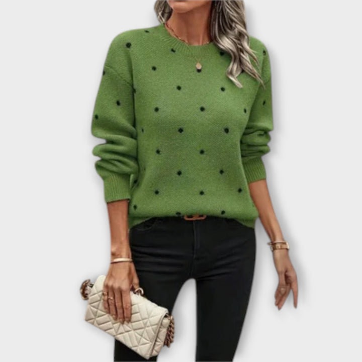 Ève - Pull beige avec motif à pois