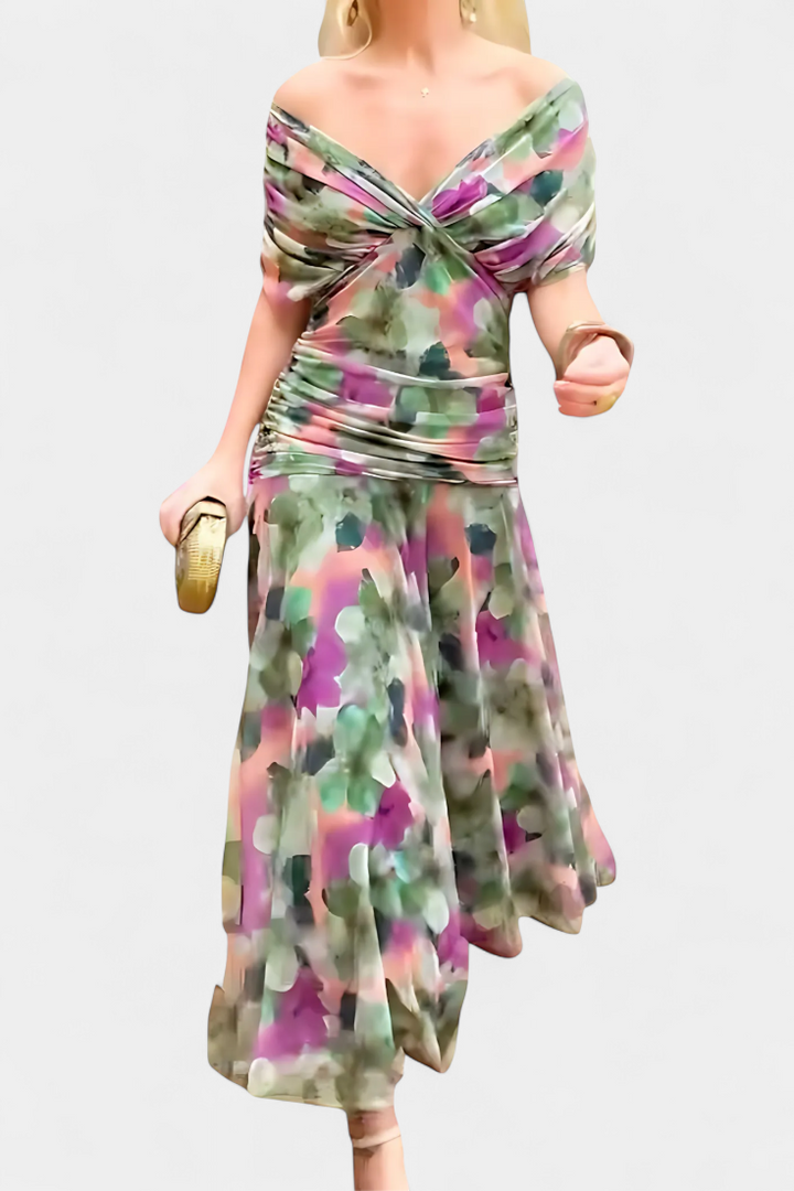 Magda - Robe longue fleurie avec décolleté en V
