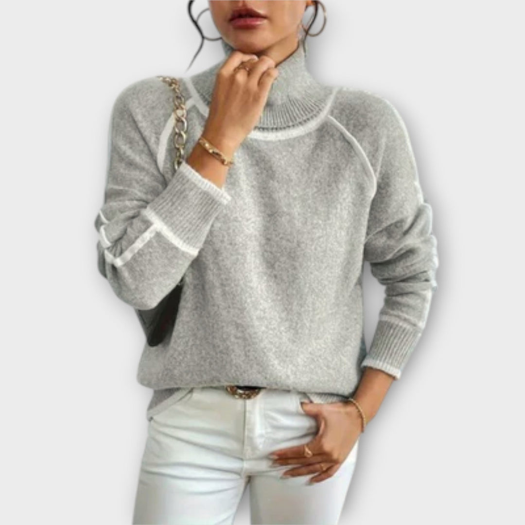 Sabrina - Pull à col roulé décontracté gris