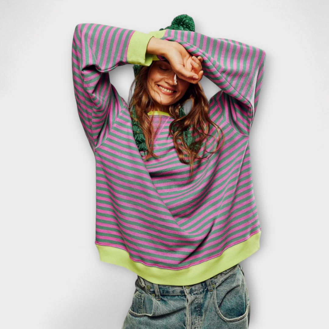 Marlène - Pull oversize rayé bleu et blanc