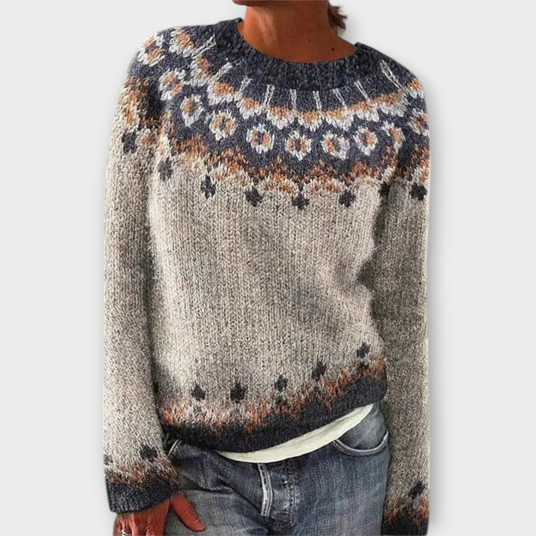 Romy - Pull en velours côtelé couleur pétrole avec motif norvégien