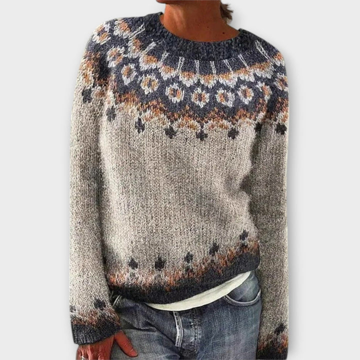 Romy - Pull en velours côtelé couleur pétrole avec motif norvégien