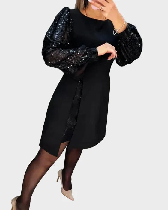 Iwona - Robe élégante avec des manches bouffantes scintillantes
