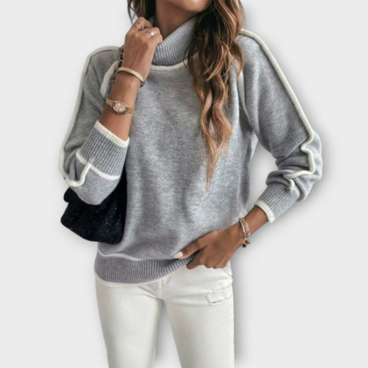Sabrina - Pull à col roulé décontracté gris