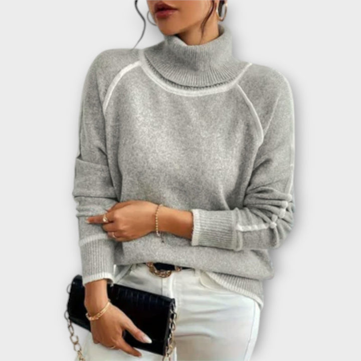 Sabrina - Pull à col roulé décontracté gris