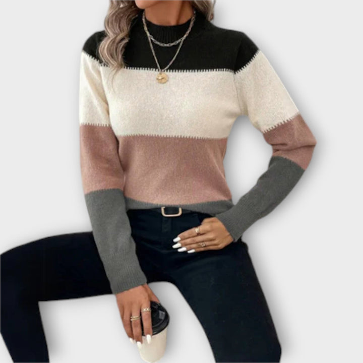 Juliette - Pull gris-noir avec bloc de couleur