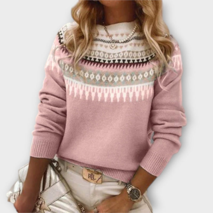 Léa - Pull quotidien gris et douillet avec motif norvégien