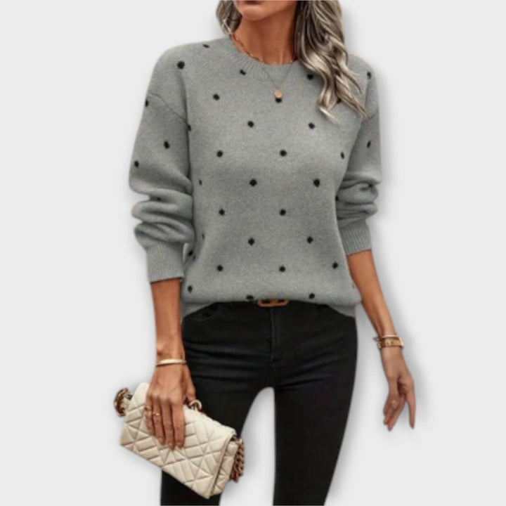 Ève - Pull beige avec motif à pois