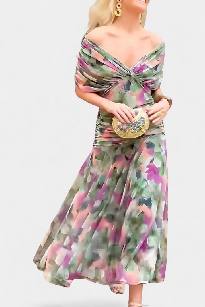 Magda - Robe longue fleurie avec décolleté en V