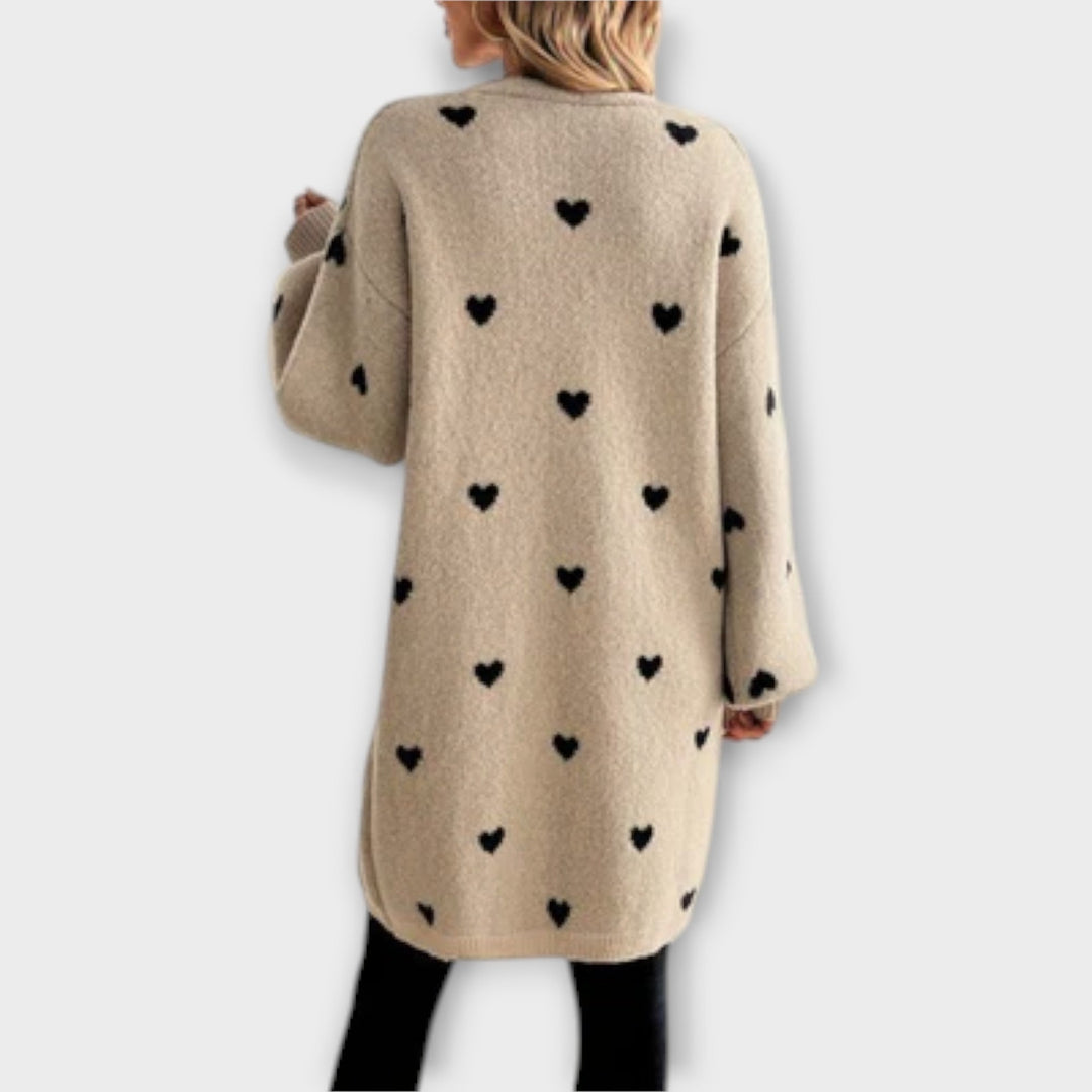 Julie - Cardigan beige avec motif en cœur